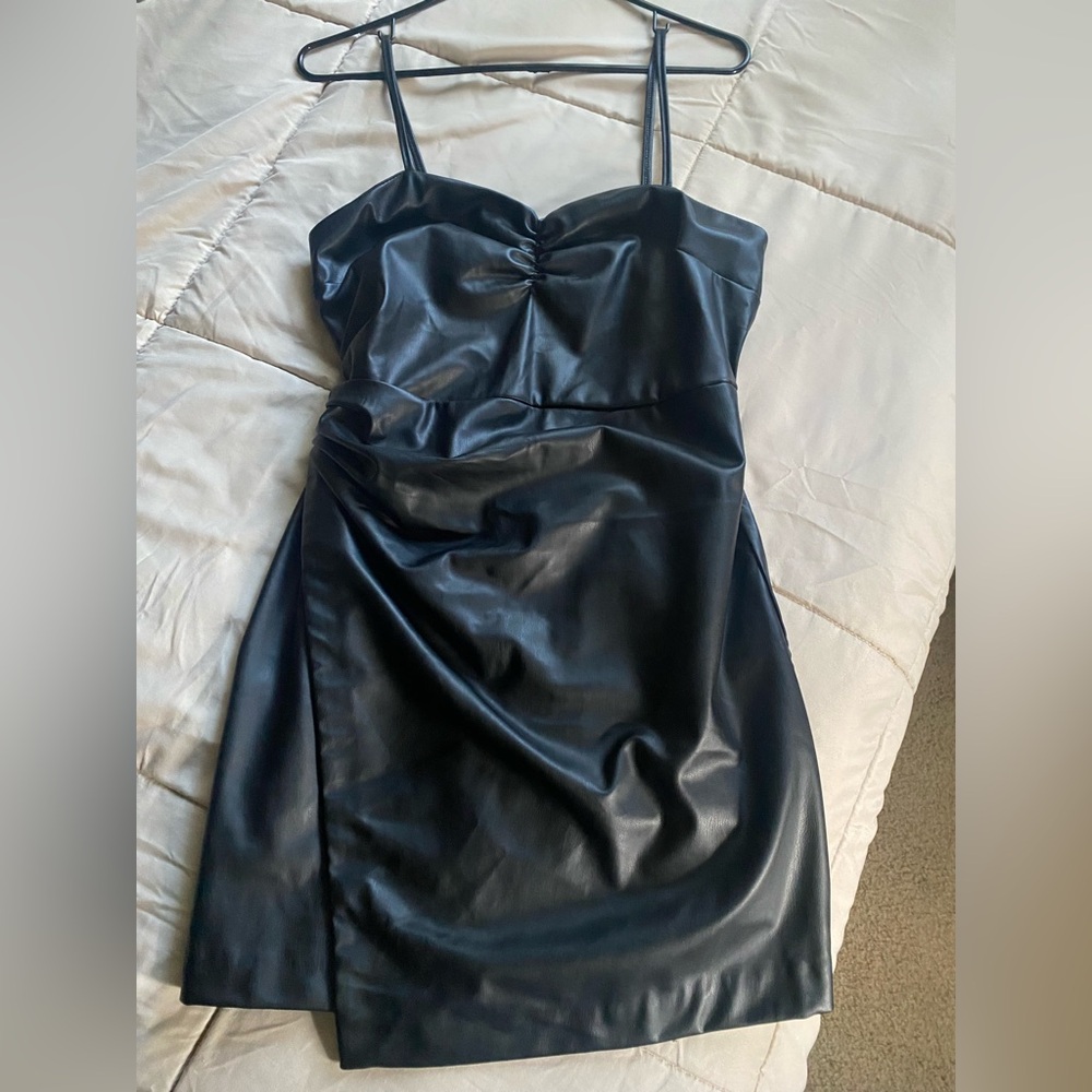 NWT Zara faux leather strap mini dress, black, size L